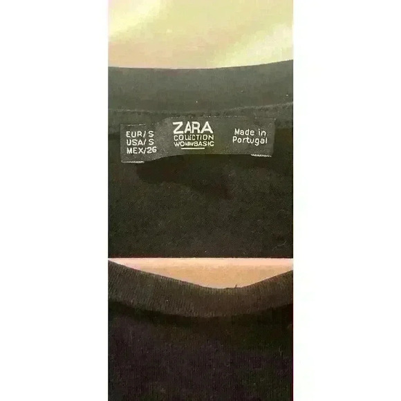 Zara Collection Black Cotton Dress Contrasting Colorful Scarf Midi Size Small - Picture 11 of 11